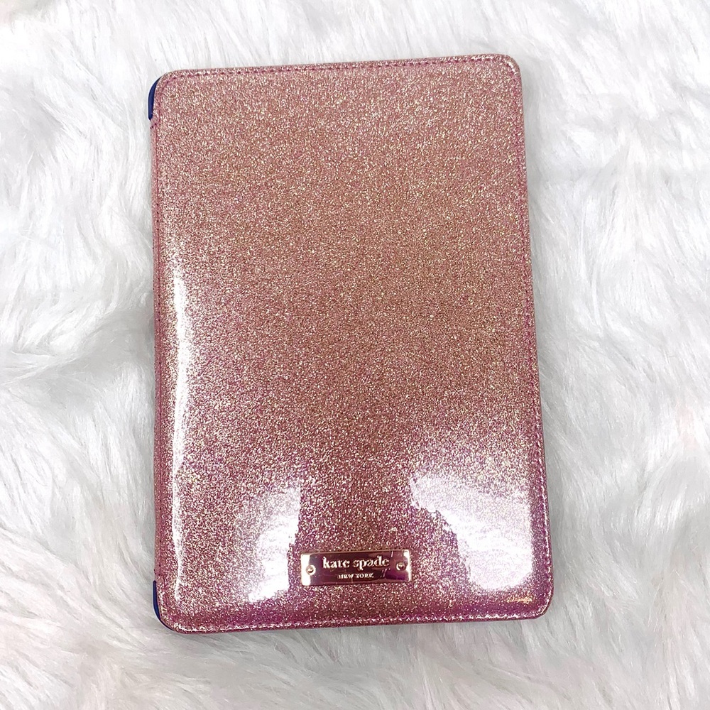 Kate Spade New York Pink Glitter Ipad Mini 4 Folio Hard Case with built in Stand